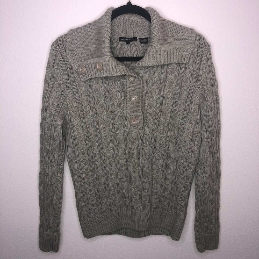 Pre-owned Jeanne Pierre Long sleeve cowl button up knitted pull over sweater